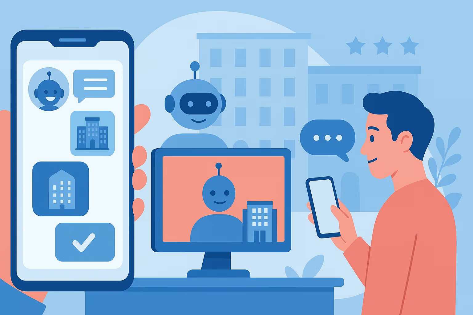 Illustration of an AI booking agent handling a customer conversation